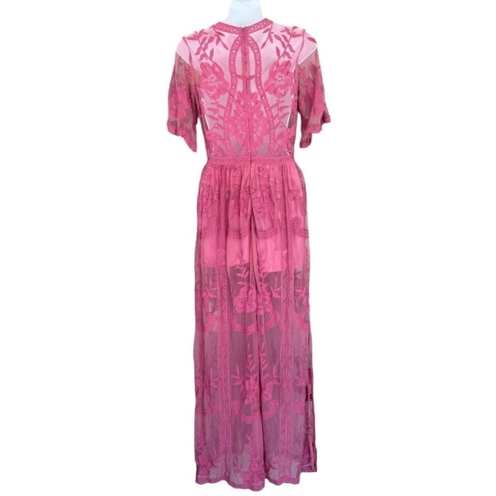 Honey Punch Pink Lace Maxi Romper Dress Sheer Floral Overlay S NWT - Picture 5 of 12